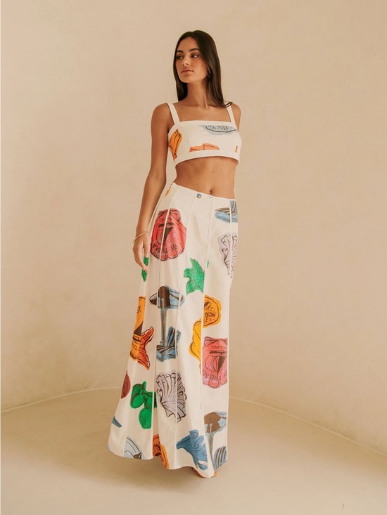SABO Other - White Maxi Skirt with Multicolor Graphic Motifs